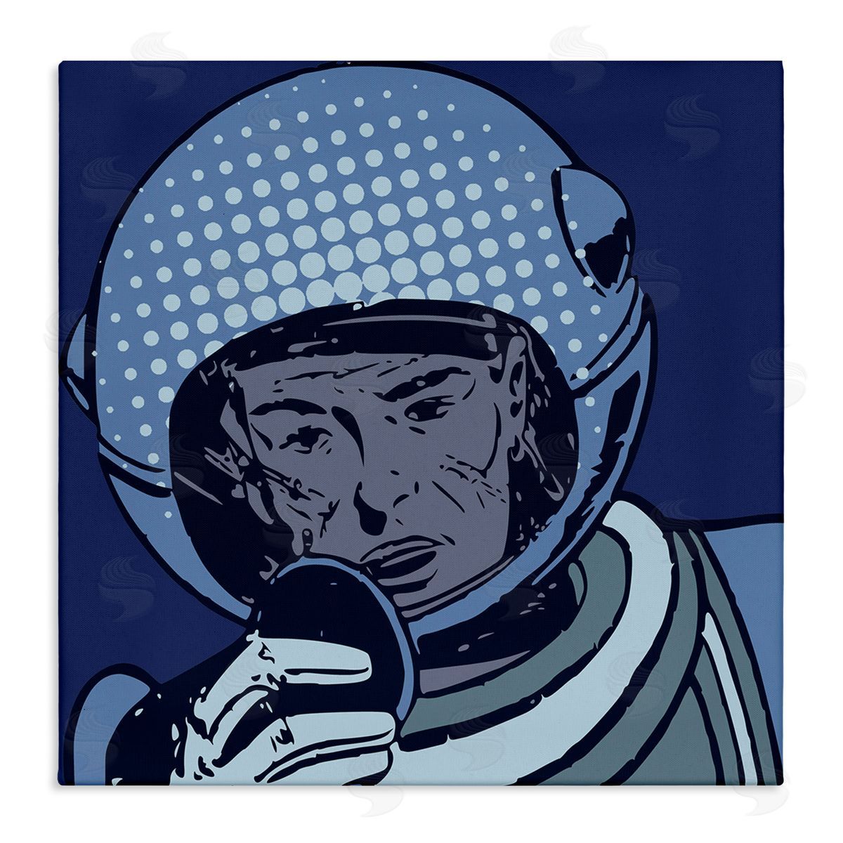 Stupell Studio Vintage Astronaut Portrait Retro Blue Pop Space Helmet Stretched Canvas Wall Art Print