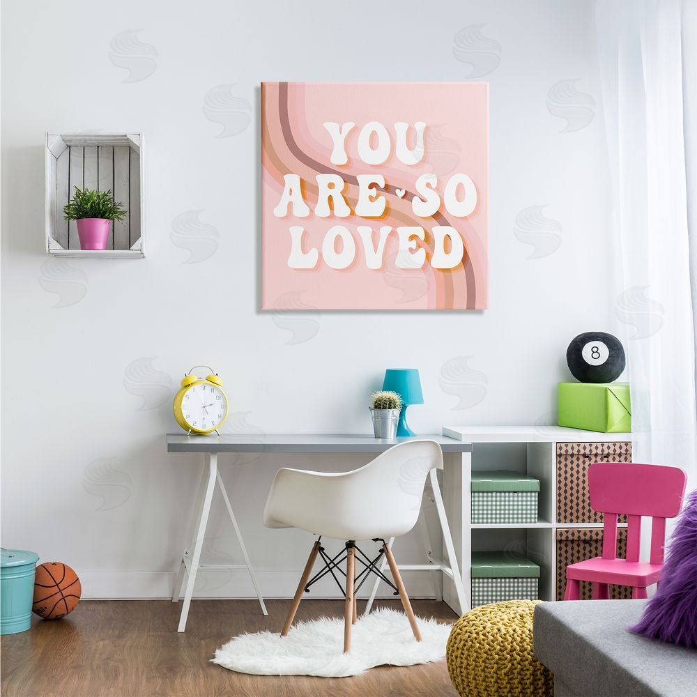 Stupell Studio You Are So Loved Phrase Retro Curved Rainbow Canvas Wall Art in Room