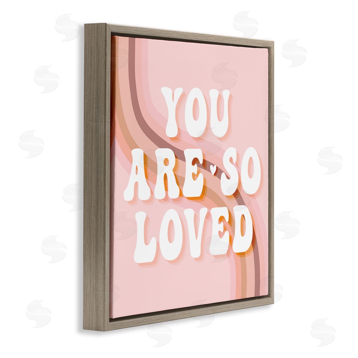 Stupell Studio You Are So Loved Phrase Retro Curved Rainbow Brown Floating Frame Canvas Wall Art Print