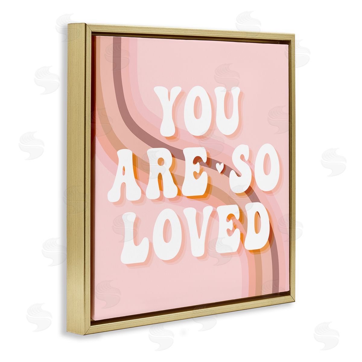 Stupell Studio You Are So Loved Phrase Retro Curved Rainbow Gold Floating Frame Canvas Wall Art Print