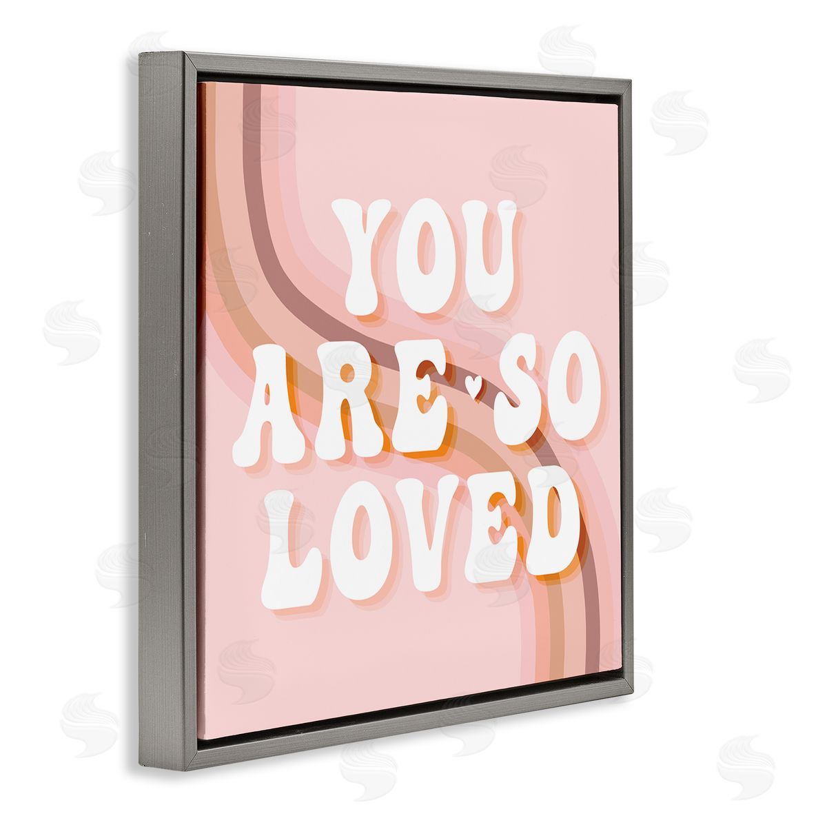 Stupell Studio You Are So Loved Phrase Retro Curved Rainbow Gray Floating Frame Canvas Wall Art Print