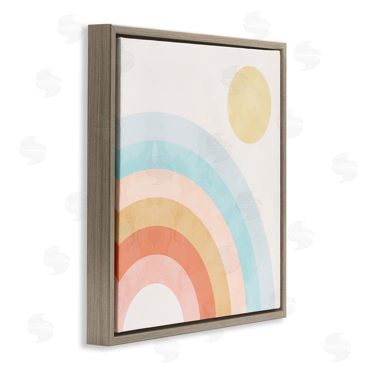 Retro Rising Sun Rainbow Arches Brown Floating Frame Canvas Wall Art, Home Decor by Stupell Studio