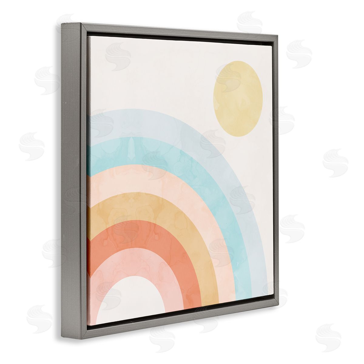 Retro Rising Sun Rainbow Arches Grey Floating Frame Canvas Wall Art, Home Decor by Stupell Studio