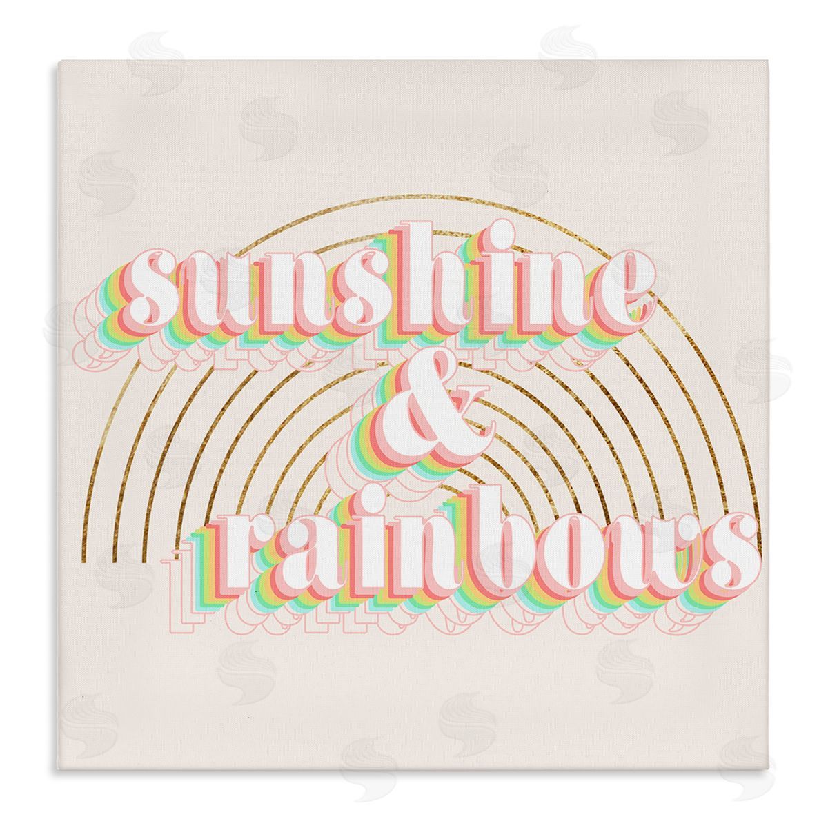 Stupell Studio Sunshine and Rainbows Retro Typography Pop Round Arches Stretched Canvas Wall Art Print