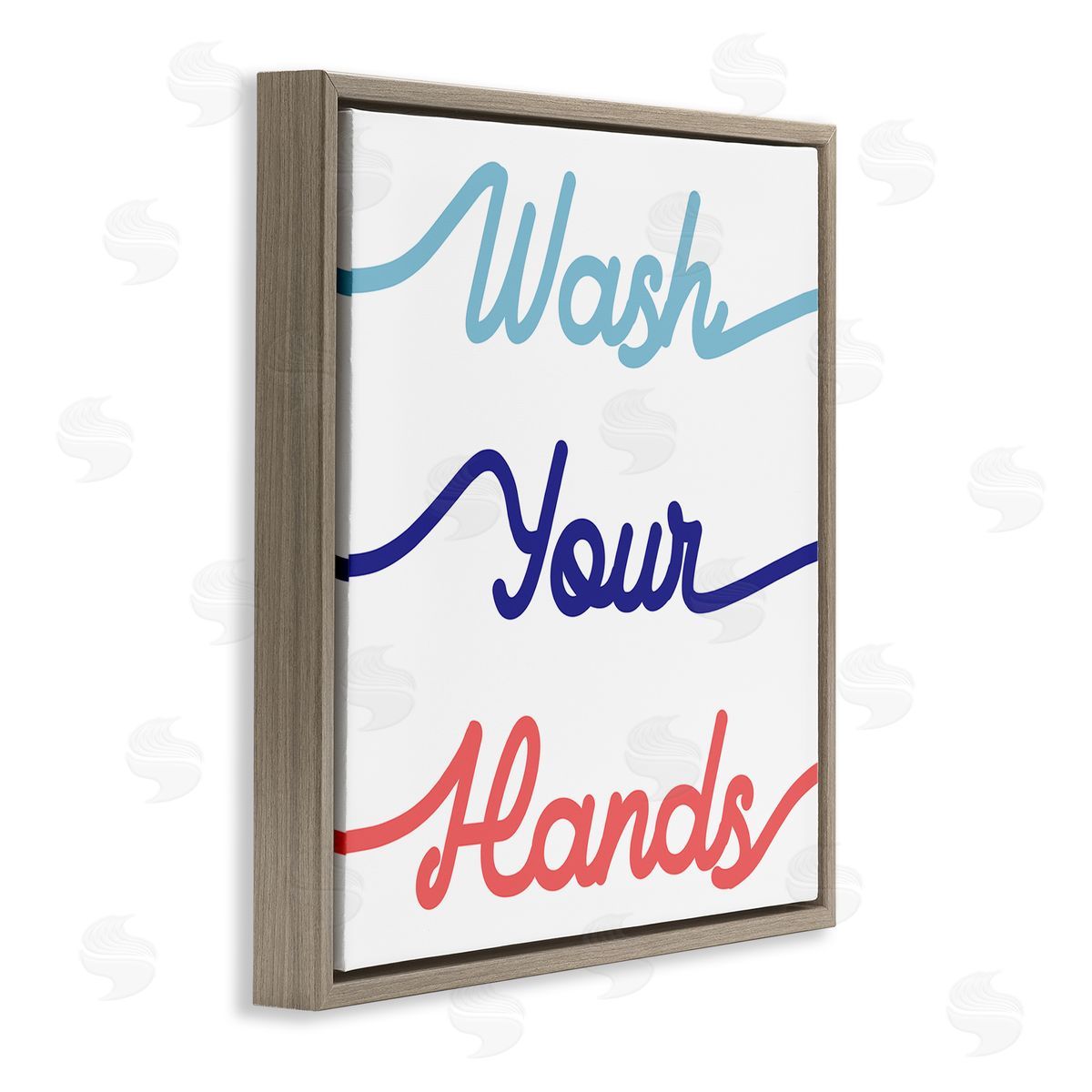 Stupell Studio Wash Your Hands Children's Bathroom Typography Brown Floating Frame Canvas Wall Art Print