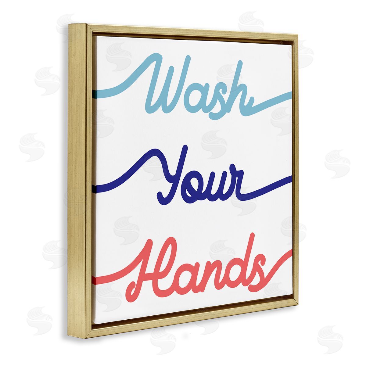 Stupell Studio Wash Your Hands Children's Bathroom Typography Gold Floating Frame Canvas Wall Art Print