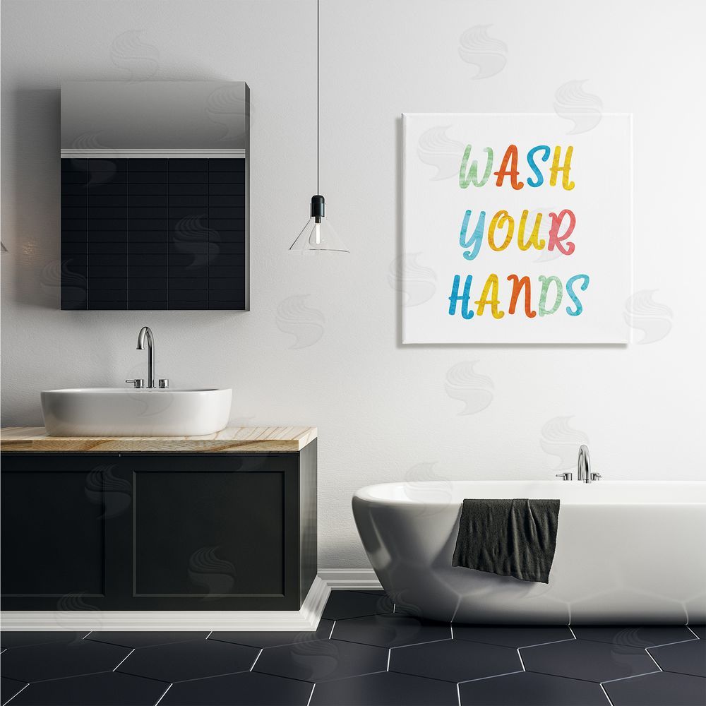 Stupell Studio Wash Your Hands Bathroom Rules Kids Typography Canvas Wall Art in Room