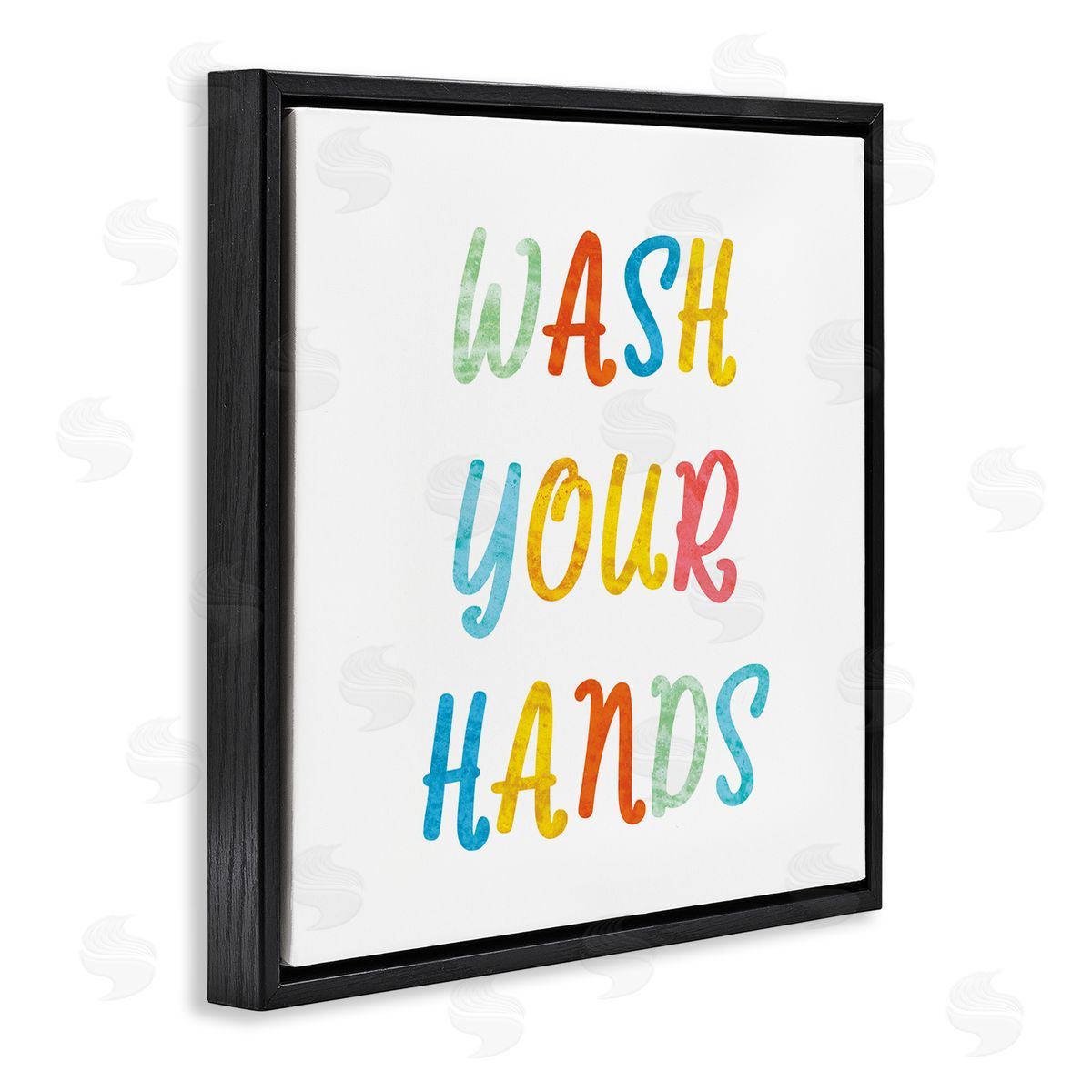 Stupell Studio Wash Your Hands Bathroom Rules Kids Typography Black Floating Frame Canvas Wall Art Print