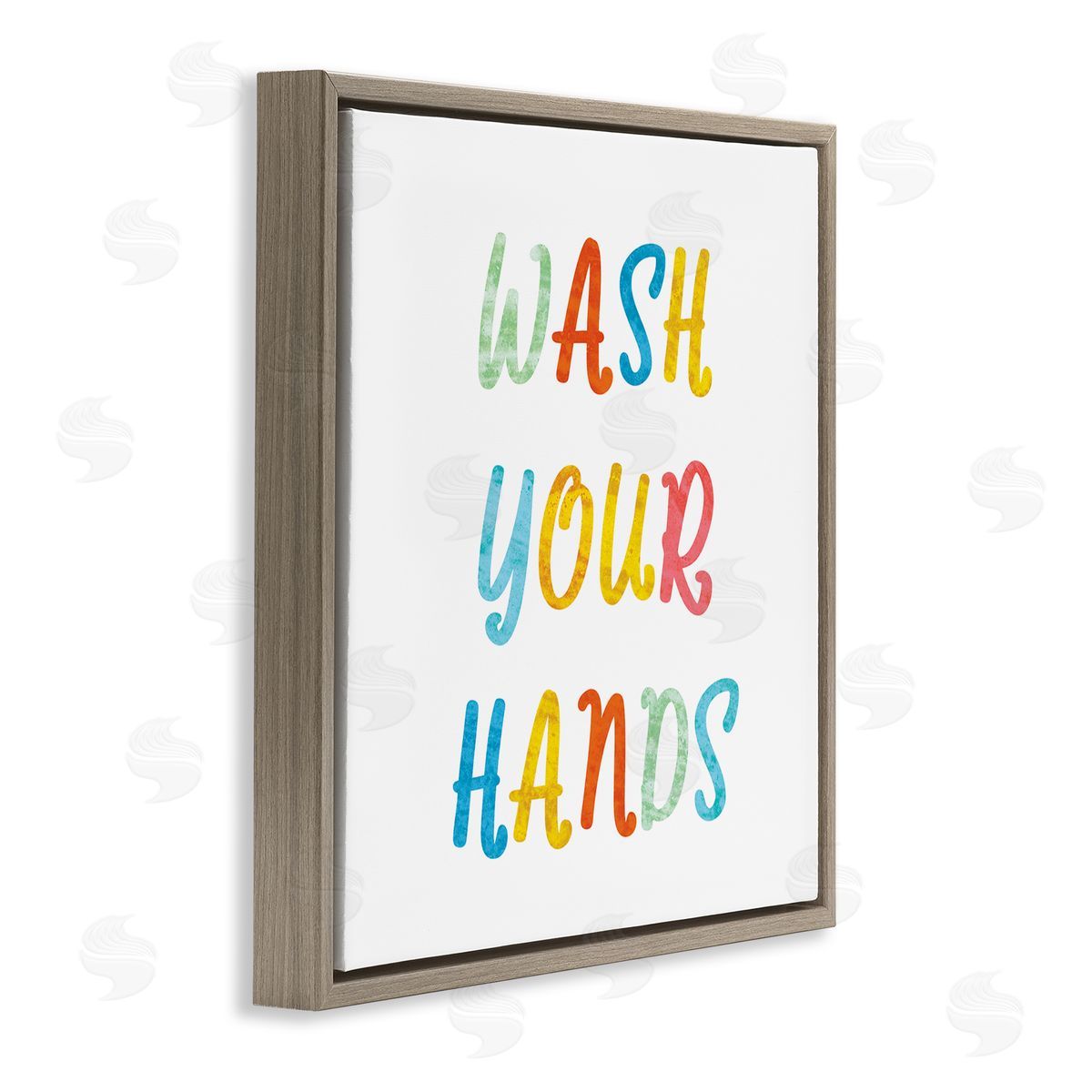 Stupell Studio Wash Your Hands Bathroom Rules Kids Typography Brown Floating Frame Canvas Wall Art Print