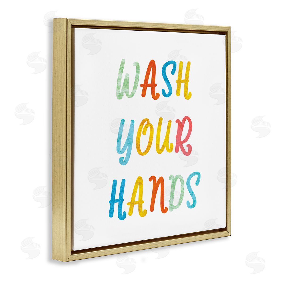 Stupell Studio Wash Your Hands Bathroom Rules Kids Typography Gold Floating Frame Canvas Wall Art Print