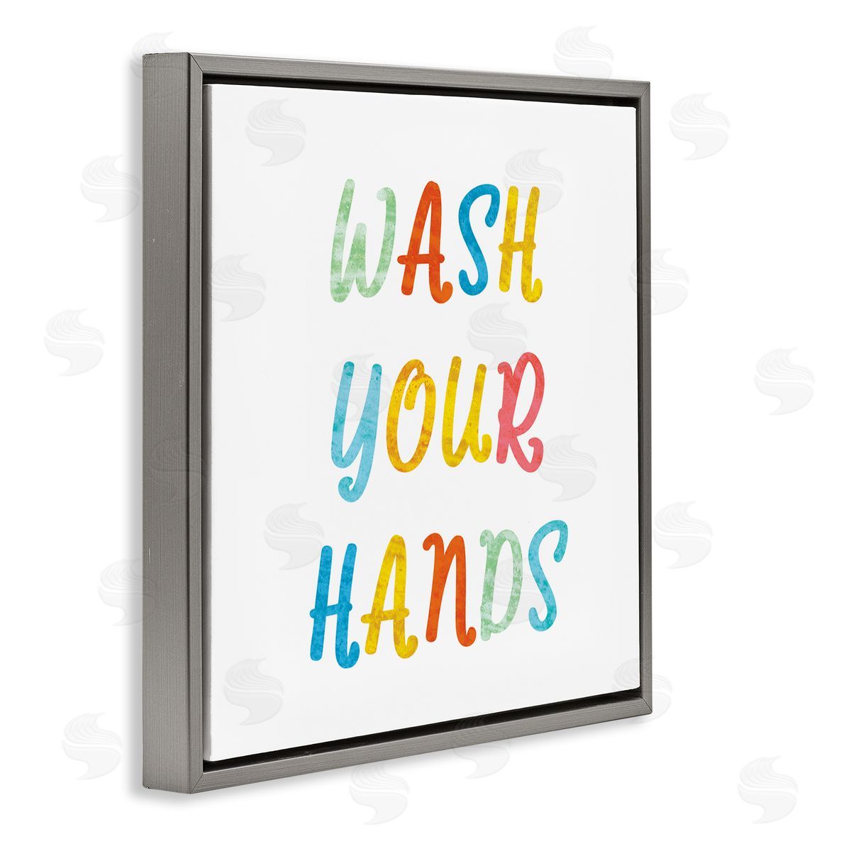 Stupell Studio Wash Your Hands Bathroom Rules Kids Typography Gray Floating Frame Canvas Wall Art Print