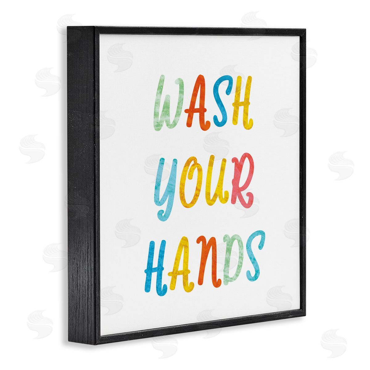 Stupell Studio Wash Your Hands Bathroom Rules Kids Typography Black Framed Glicee Wall Art Print
