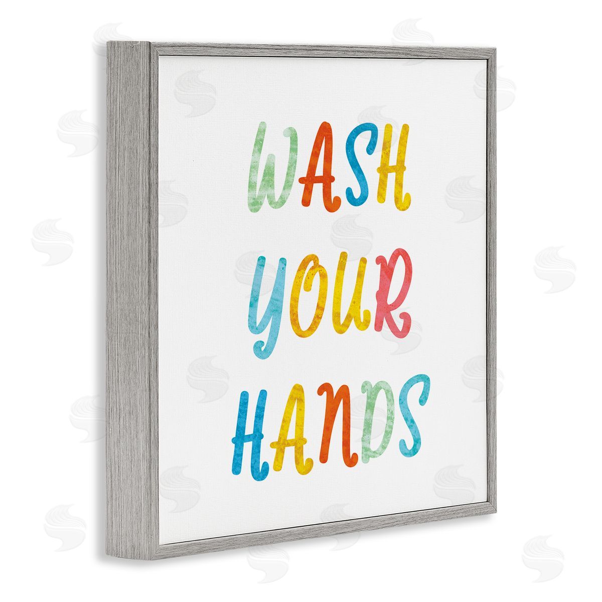 Stupell Studio Wash Your Hands Bathroom Rules Kids Typography Gray Framed Glicee Wall Art Print