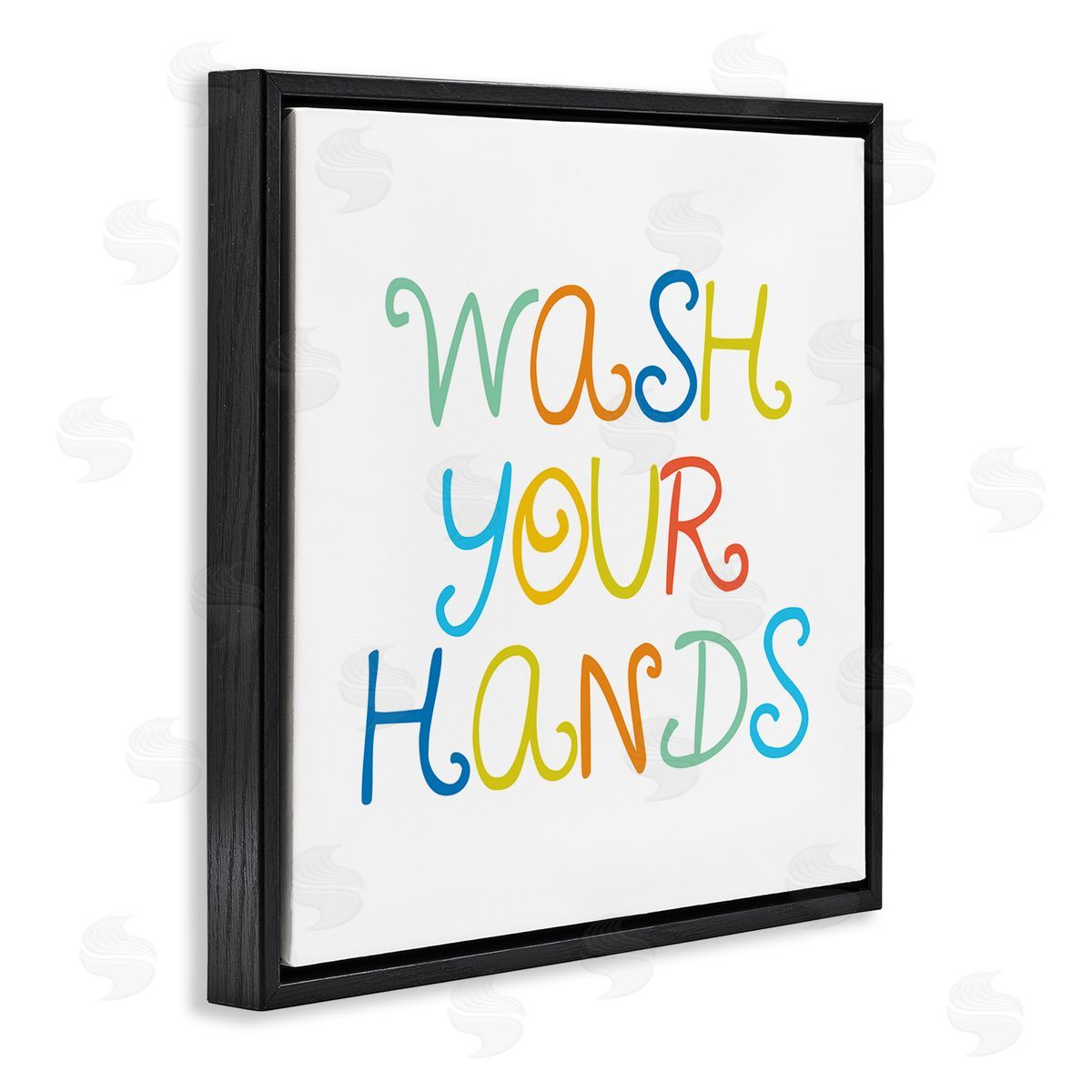Stupell Studio Whimsical Kids Bathroom Phrase Wash Your Hands Rules Black Floating Frame Canvas Wall Art Print
