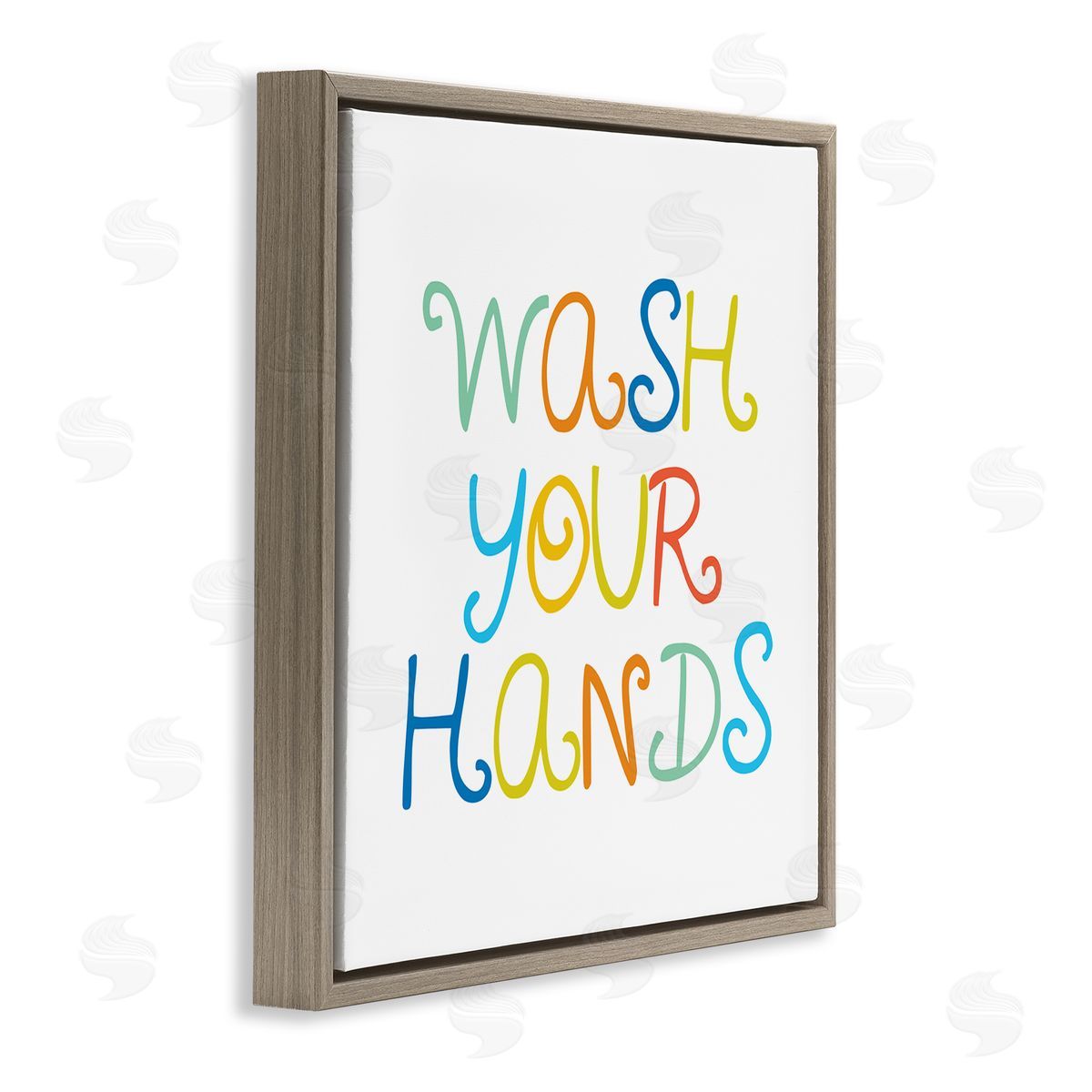 Stupell Studio Whimsical Kids Bathroom Phrase Wash Your Hands Rules Brown Floating Frame Canvas Wall Art Print