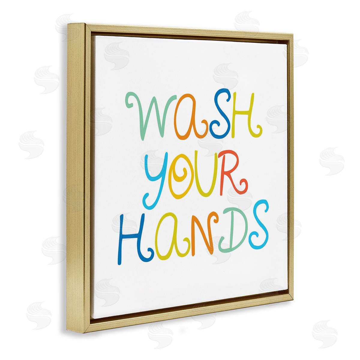 Stupell Studio Whimsical Kids Bathroom Phrase Wash Your Hands Rules Gold Floating Frame Canvas Wall Art Print