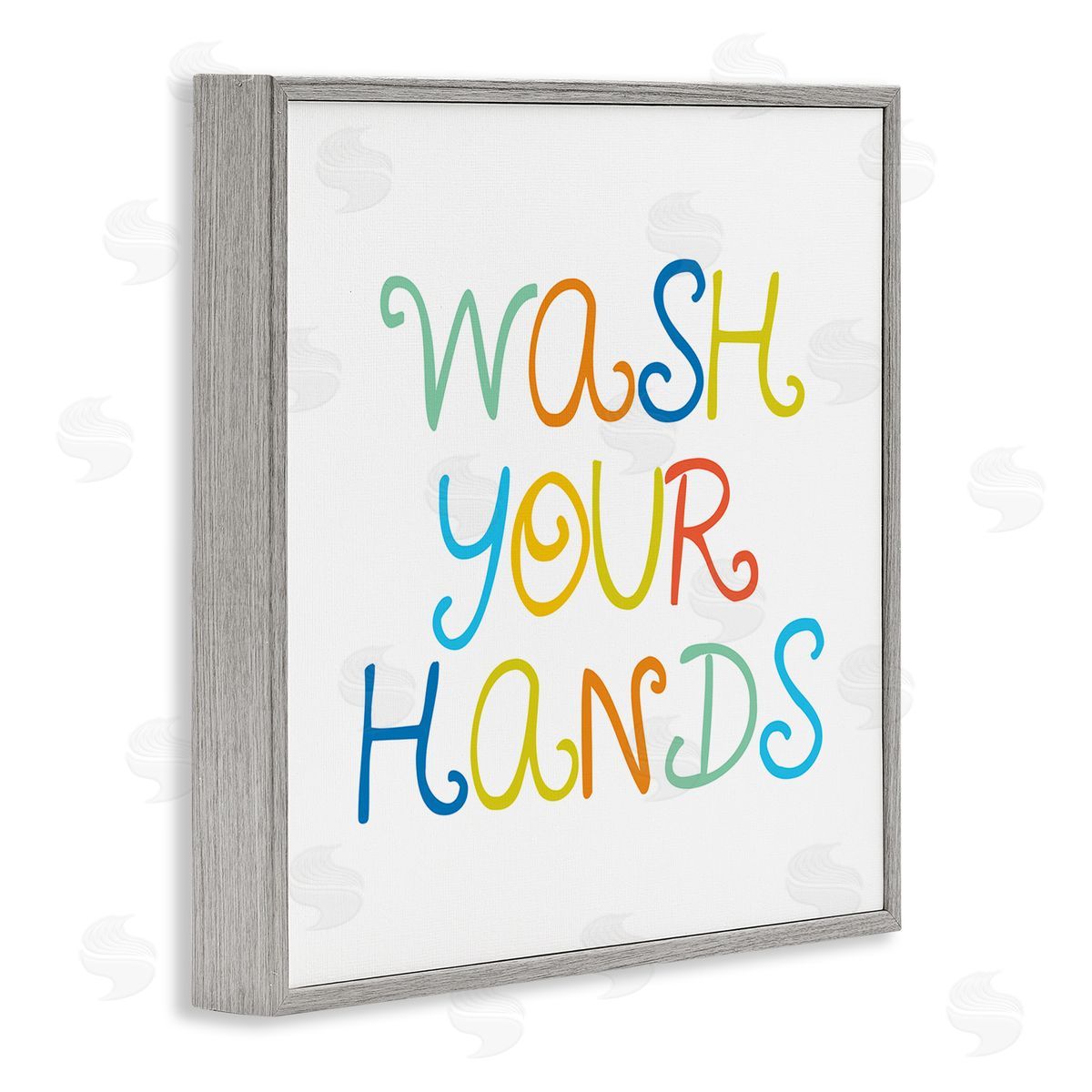 Stupell Studio Whimsical Kids Bathroom Phrase Wash Your Hands Rules Gray Framed Glicee Wall Art Print