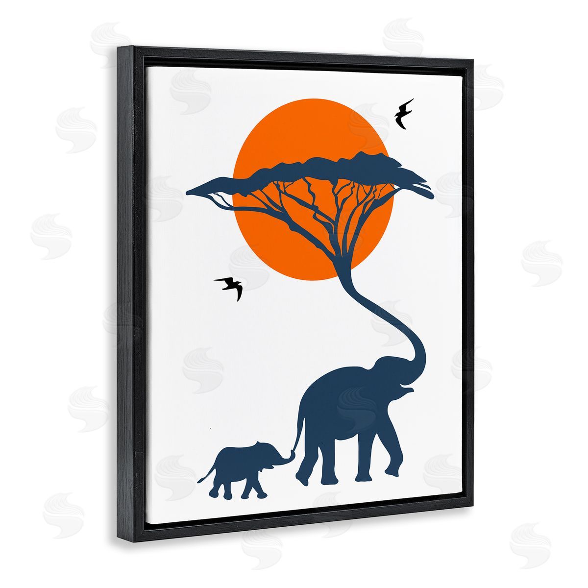 Bellassai Art African Safari Elephant Family Black Floating Frame Canvas Wall Art Print