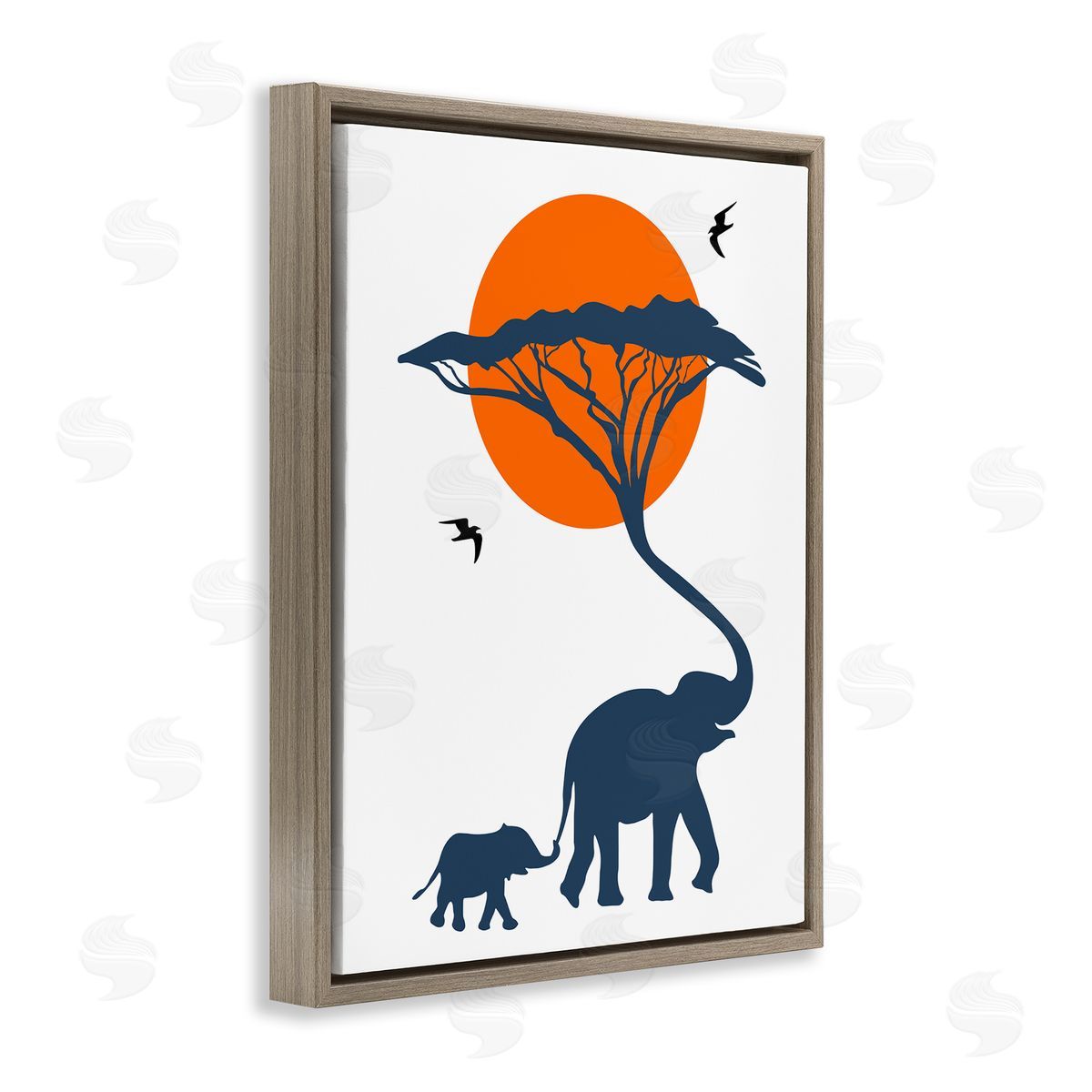Bellassai Art African Safari Elephant Family Brown Floating Frame Canvas Wall Art Print
