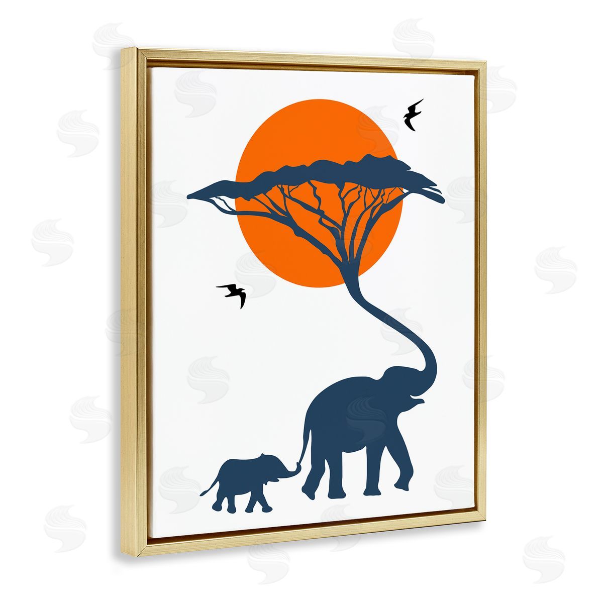 Bellassai Art African Safari Elephant Family Gold Floating Frame Canvas Wall Art Print