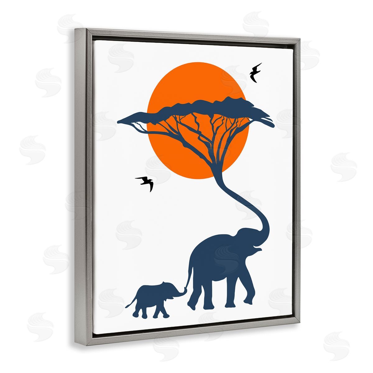 Bellassai Art African Safari Elephant Family Gray Floating Frame Canvas Wall Art Print