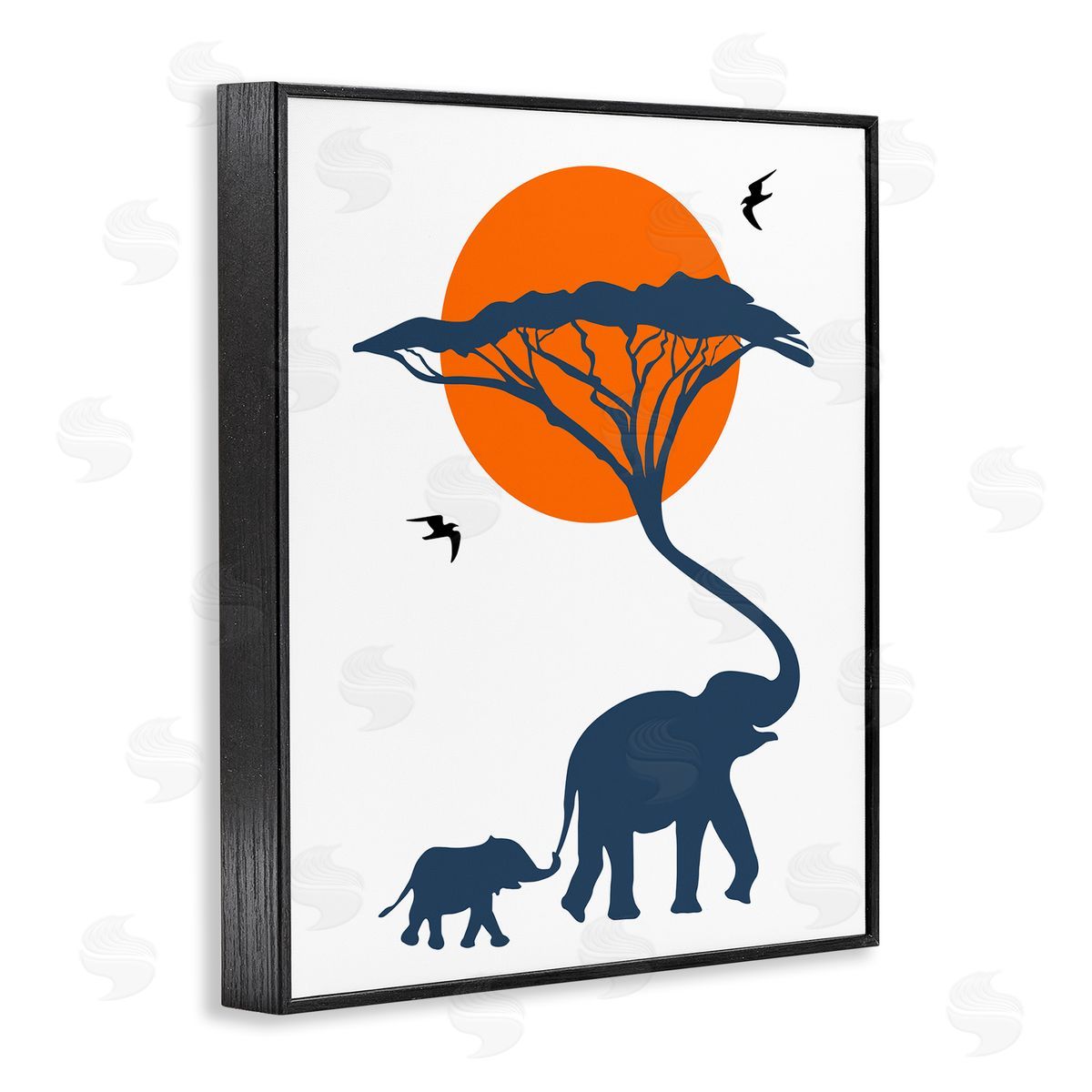 Bellassai Art African Safari Elephant Family Black Frame Giclee Wall Art Print