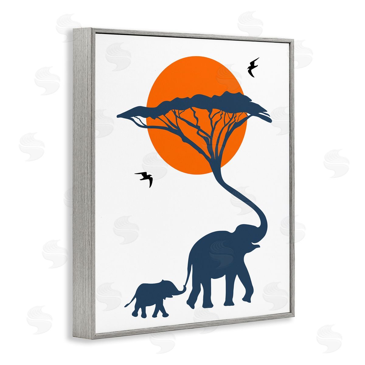 Bellassai Art African Safari Elephant Family Gray Frame Giclee Wall Art Print