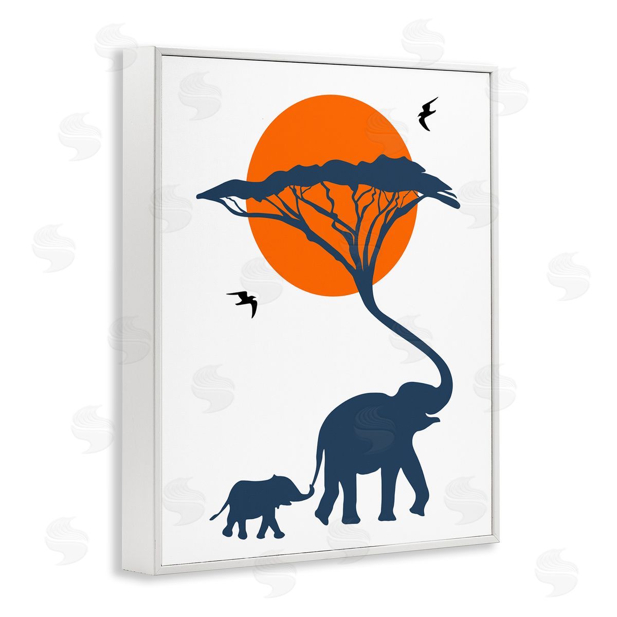 Bellassai Art African Safari Elephant Family White Frame Giclee Wall Art Print