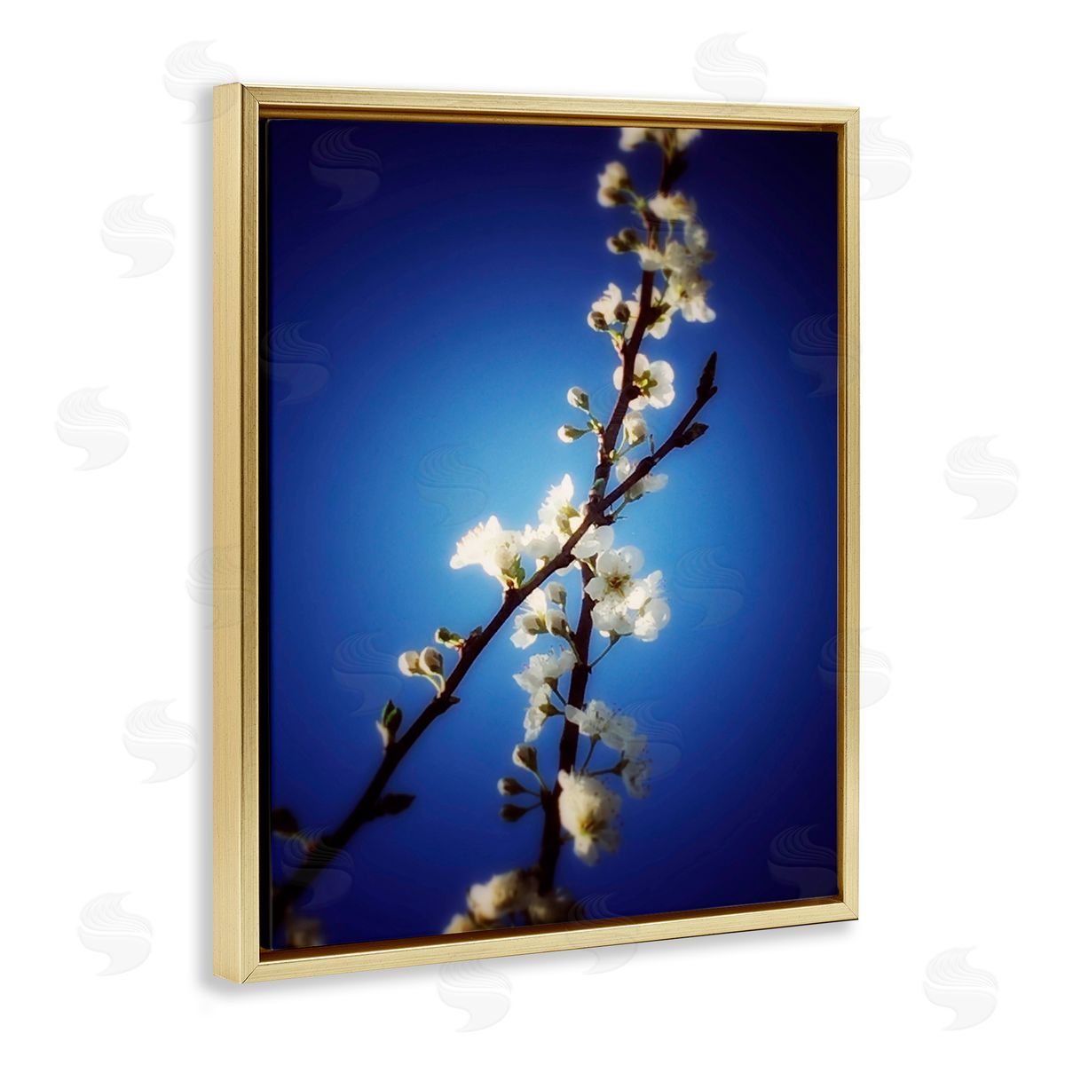 Bellassai Art White Tree Blossom Florals Gold Floating Frame Canvas Wall Art Print
