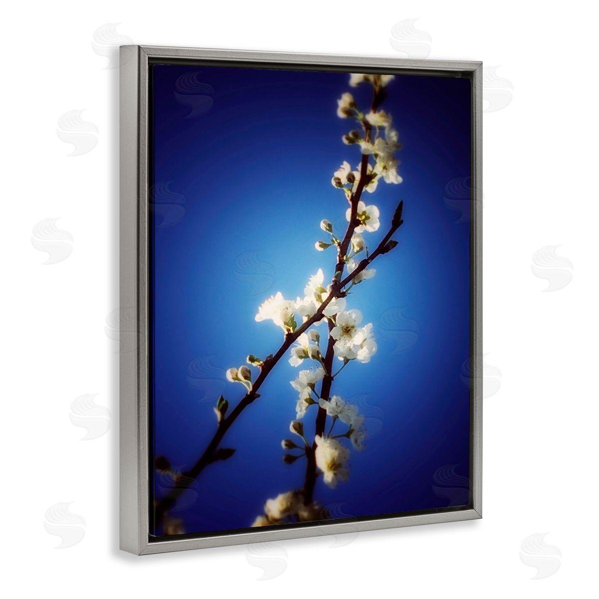 Bellassai Art White Tree Blossom Florals Gray Floating Frame Canvas Wall Art Print
