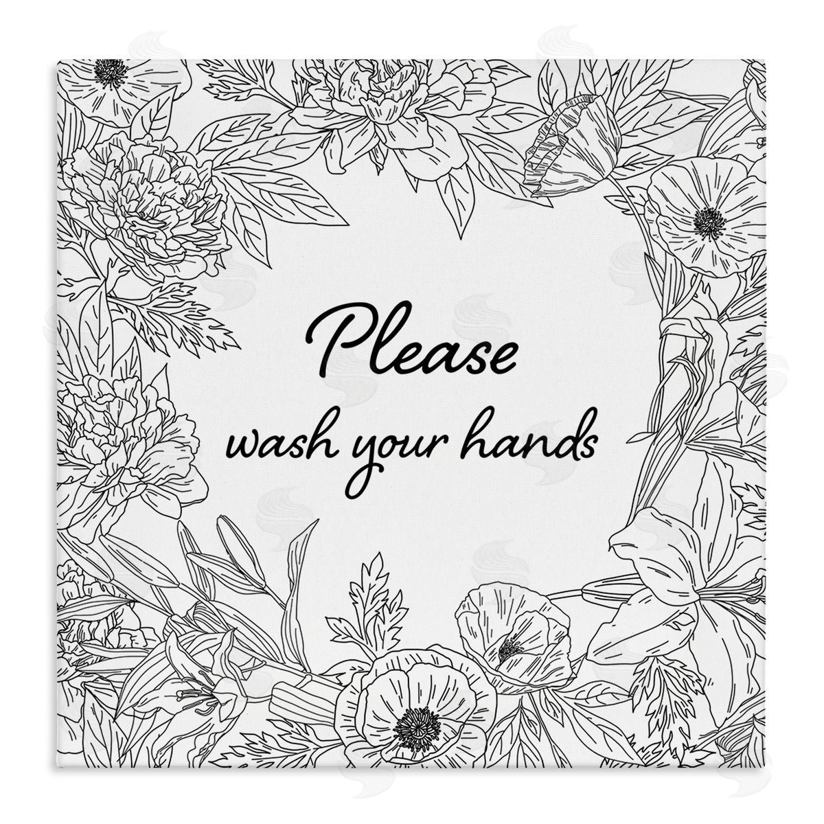 Ziwei Li Wash Your Hands Bathroom Sign Spring Floral Border Stretched Canvas Wall Art Print
