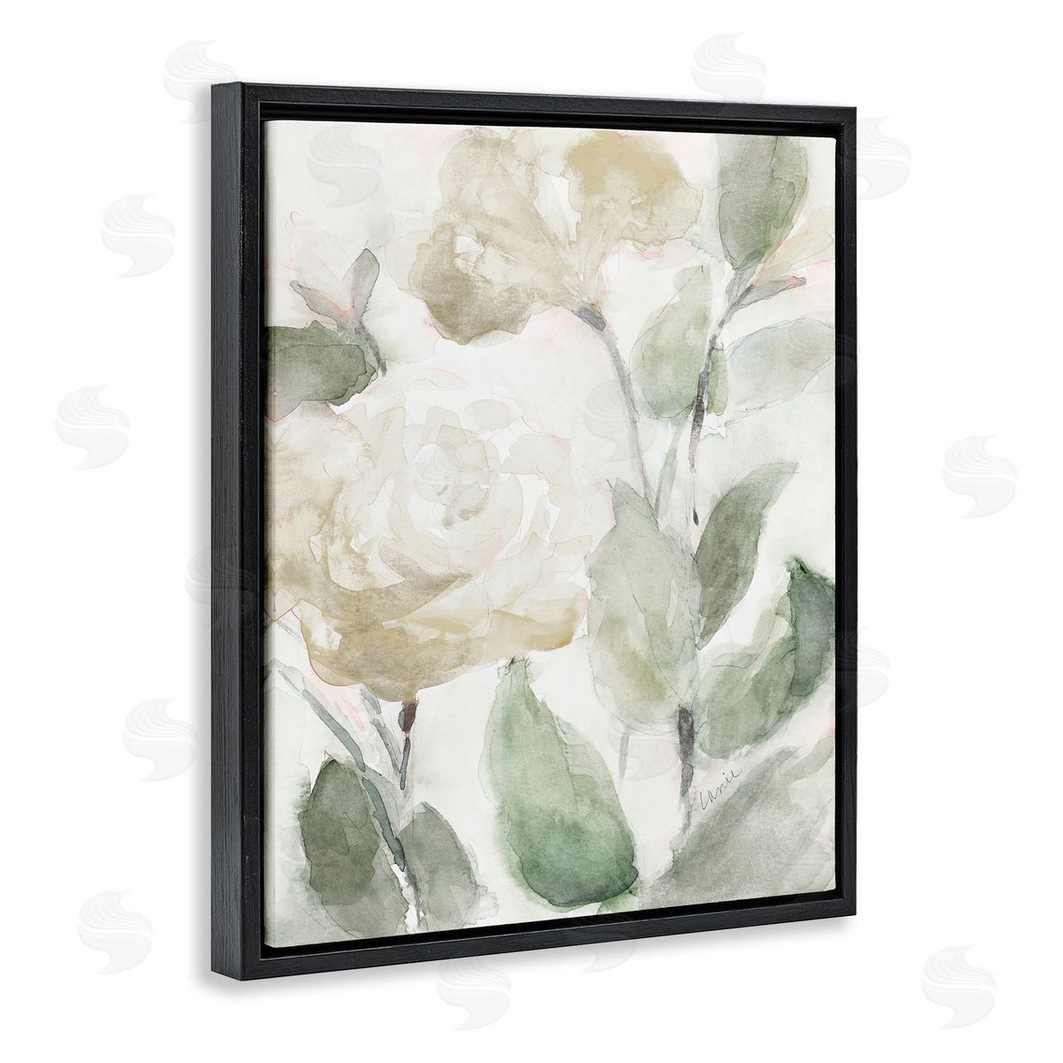 Charming Abstract Florals Black Floating Frame Canvas Wall Art, Home Decor by Lanie Loreth