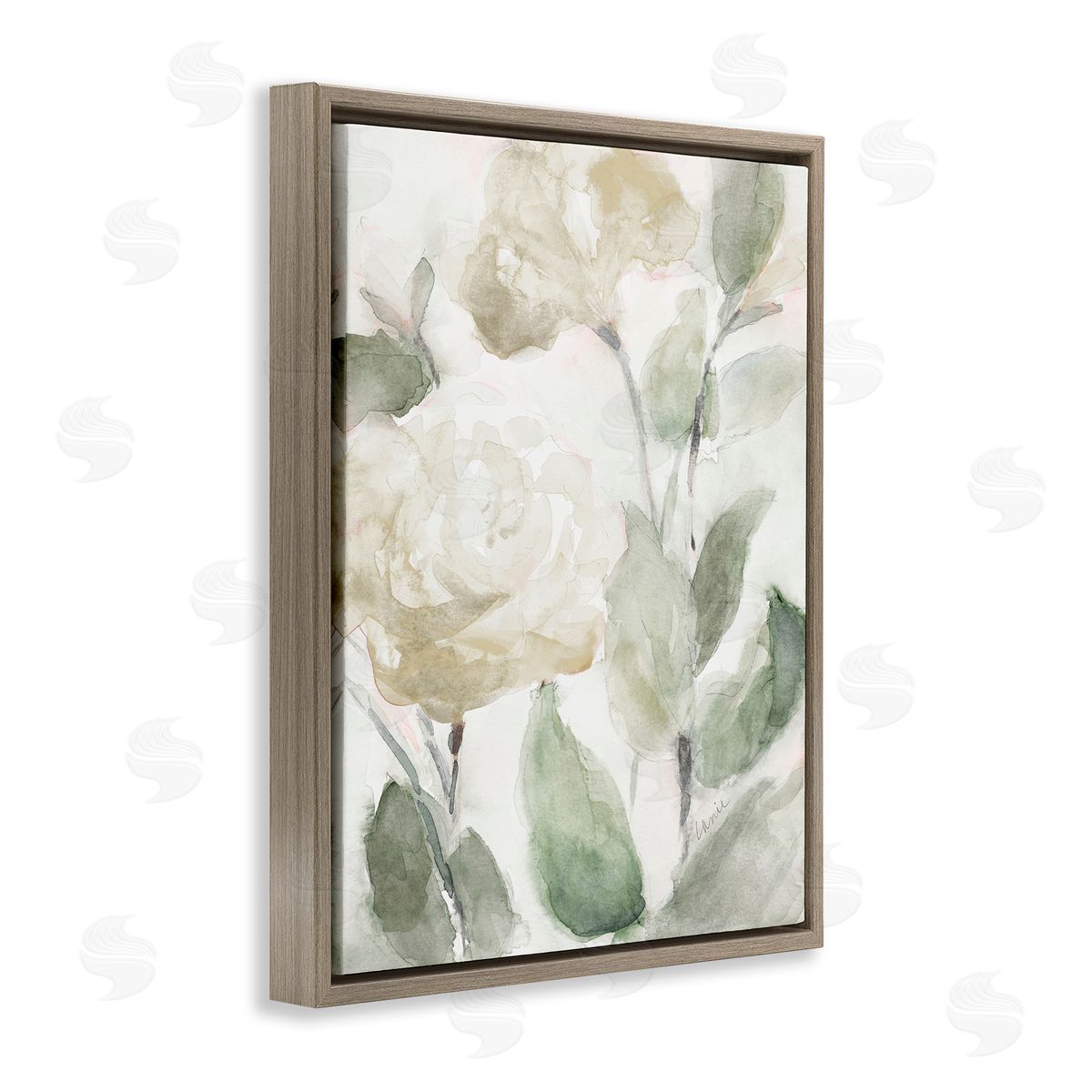Charming Abstract Florals Brown Floating Frame Canvas Wall Art, Home Decor by Lanie Loreth