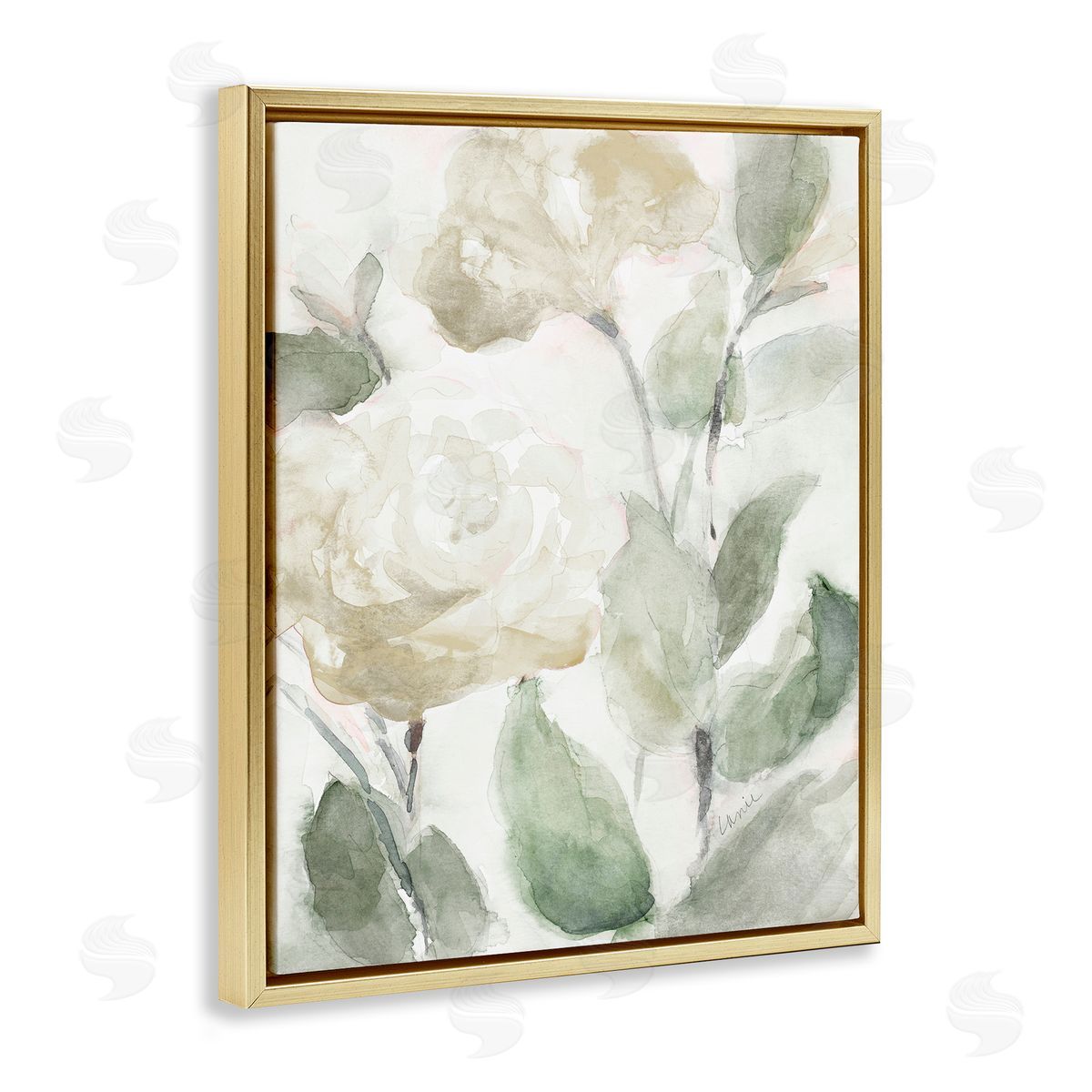 Charming Abstract Florals Gold Floating Frame Canvas Wall Art, Home Decor by Lanie Loreth