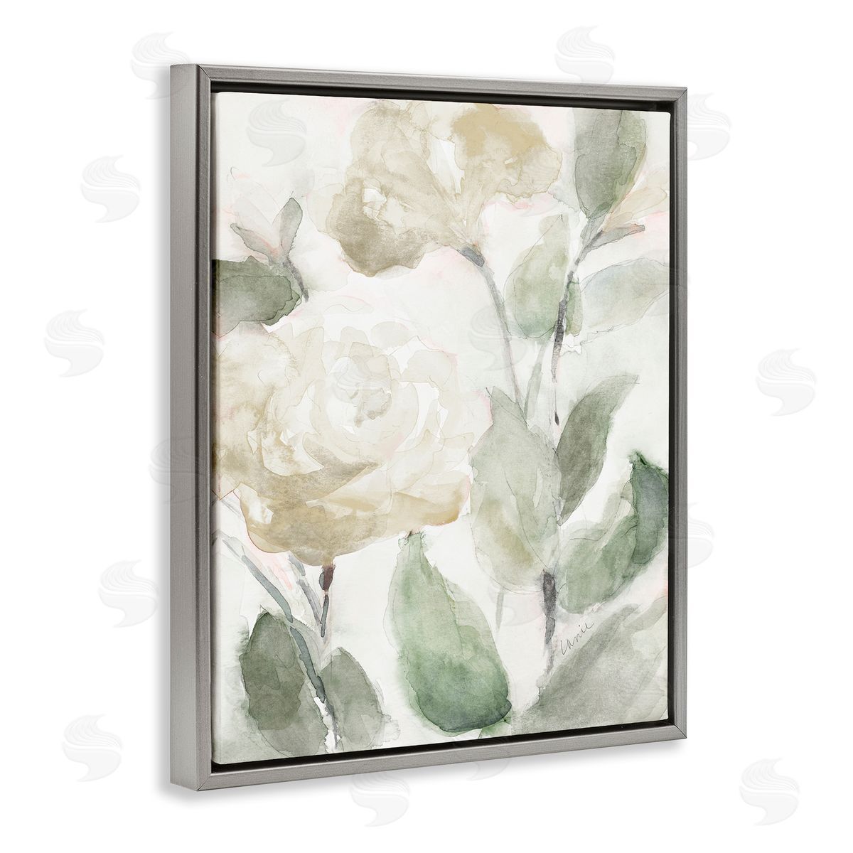 Charming Abstract Florals Grey Floating Frame Canvas Wall Art, Home Decor by Lanie Loreth
