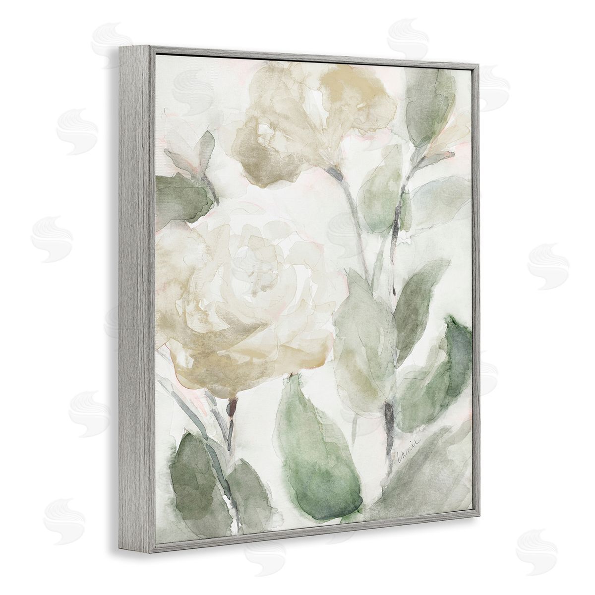 Charming Abstract Florals Grey Frame Print Wall Art, Home Decor by Lanie Loreth