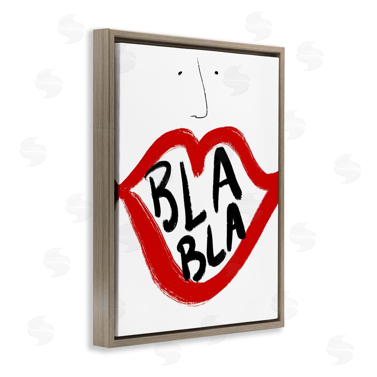 Bellassai Art Bla Bla Red Lips Brown Floating Frame Canvas Wall Art Print