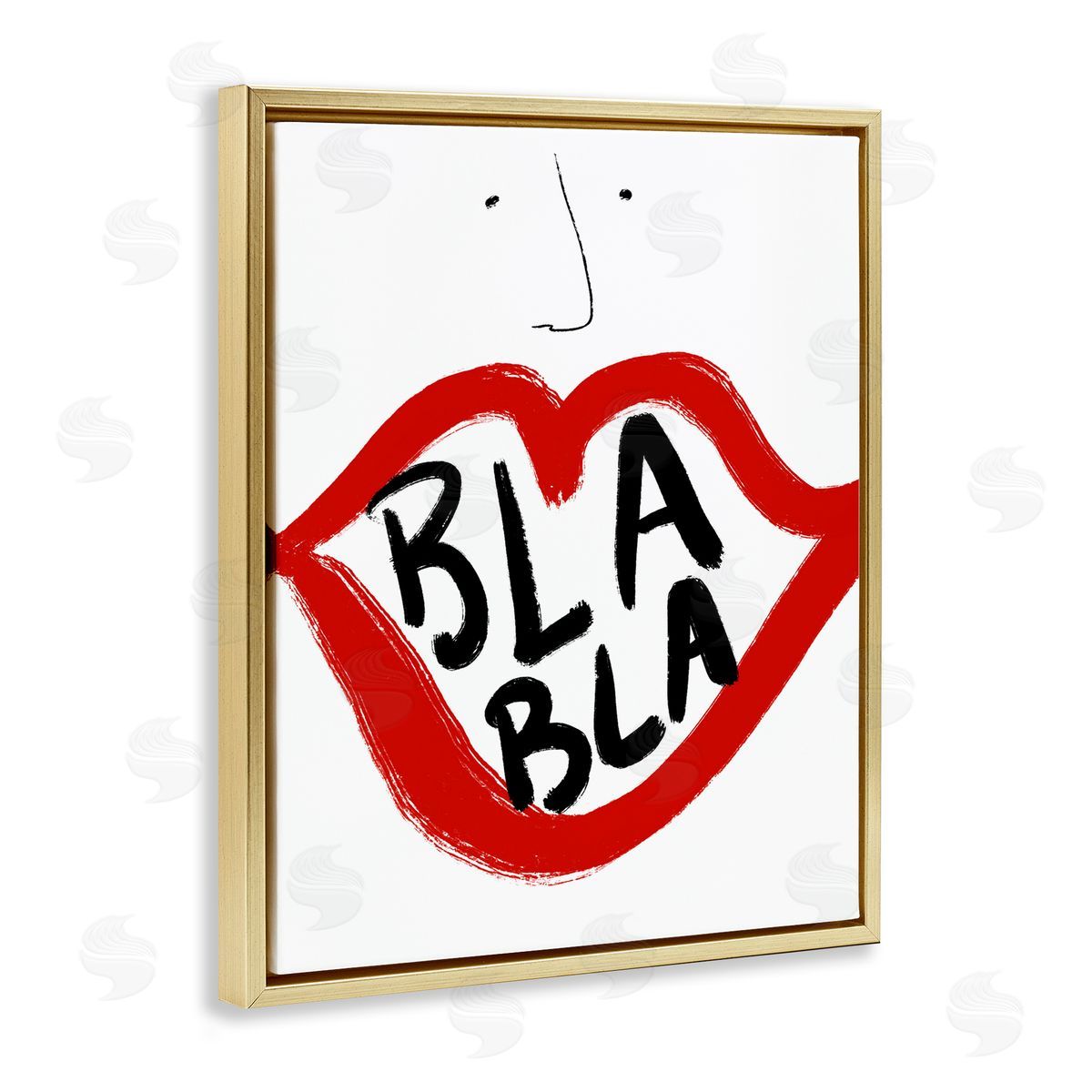 Bellassai Art Bla Bla Red Lips Gold Floating Frame Canvas Wall Art Print
