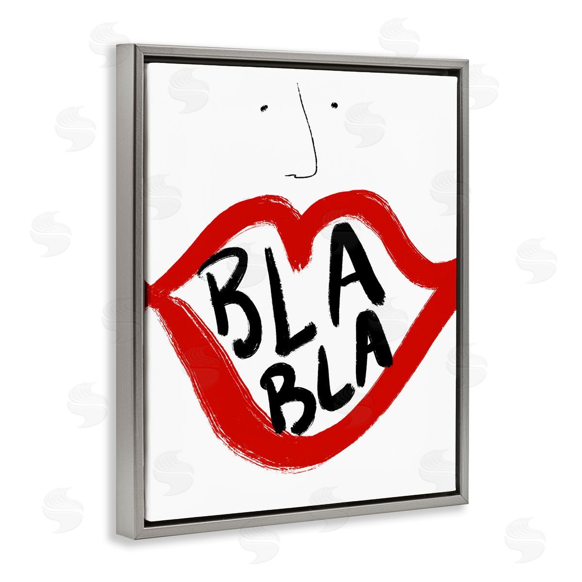 Bellassai Art Bla Bla Red Lips Gray Floating Frame Canvas Wall Art Print