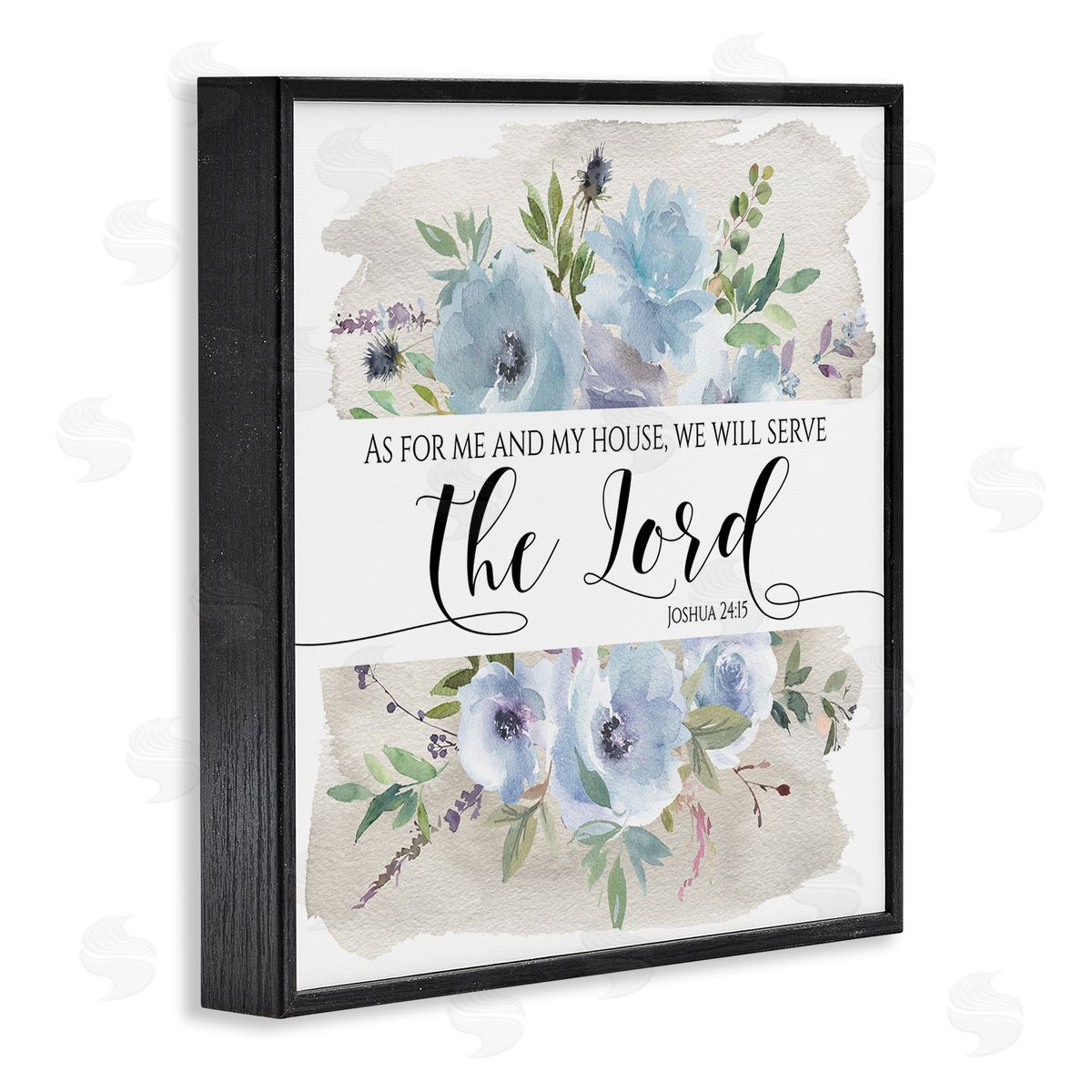 Tara Moss Will Serve the Lord Joshua 24:15 Blue Florals Black Framed Glicee Wall Art Print