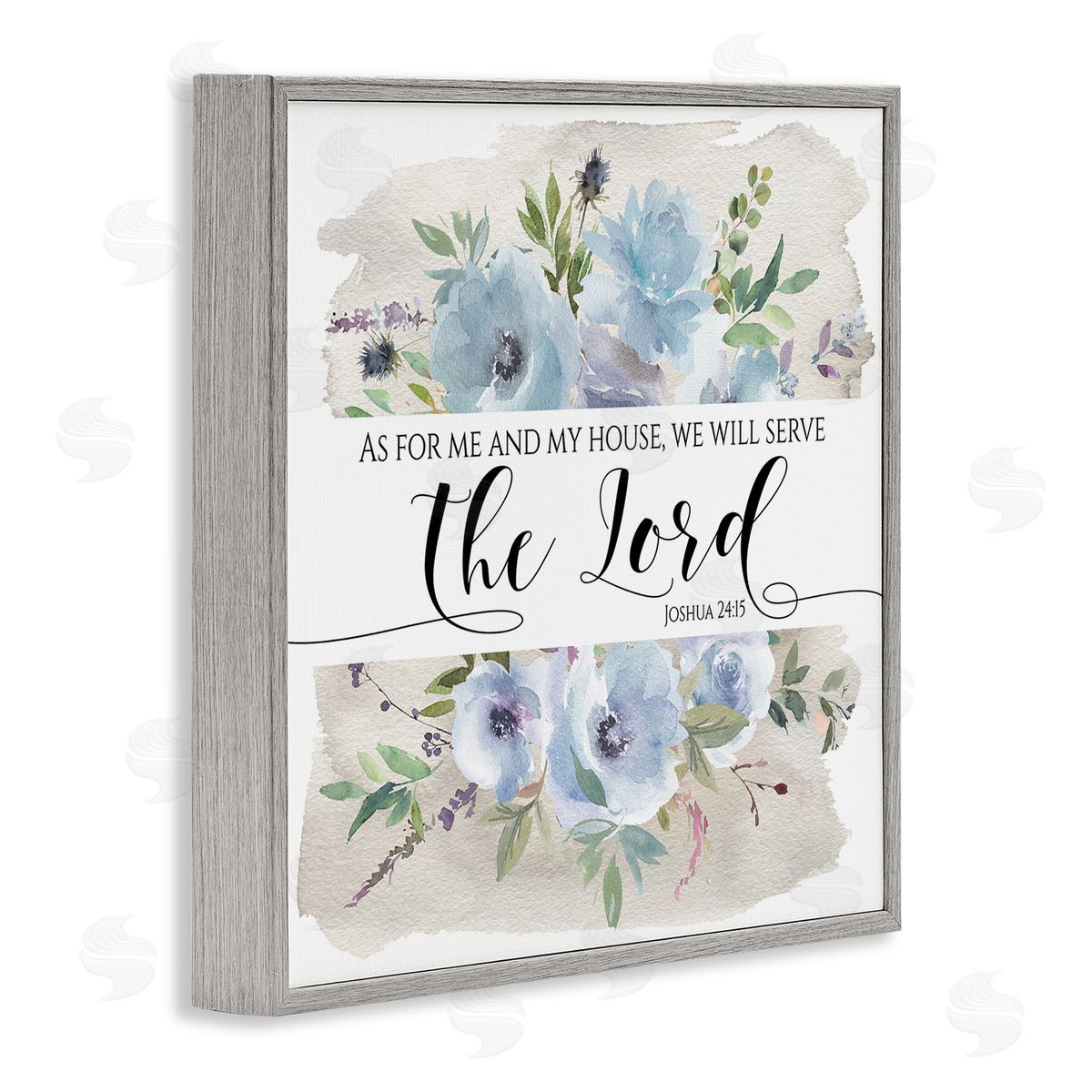 Tara Moss Will Serve the Lord Joshua 24:15 Blue Florals Gray Framed Glicee Wall Art Print