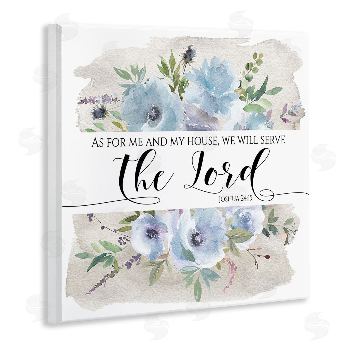 Tara Moss Will Serve the Lord Joshua 24:15 Blue Florals Wooden Wall Plaque Art Print