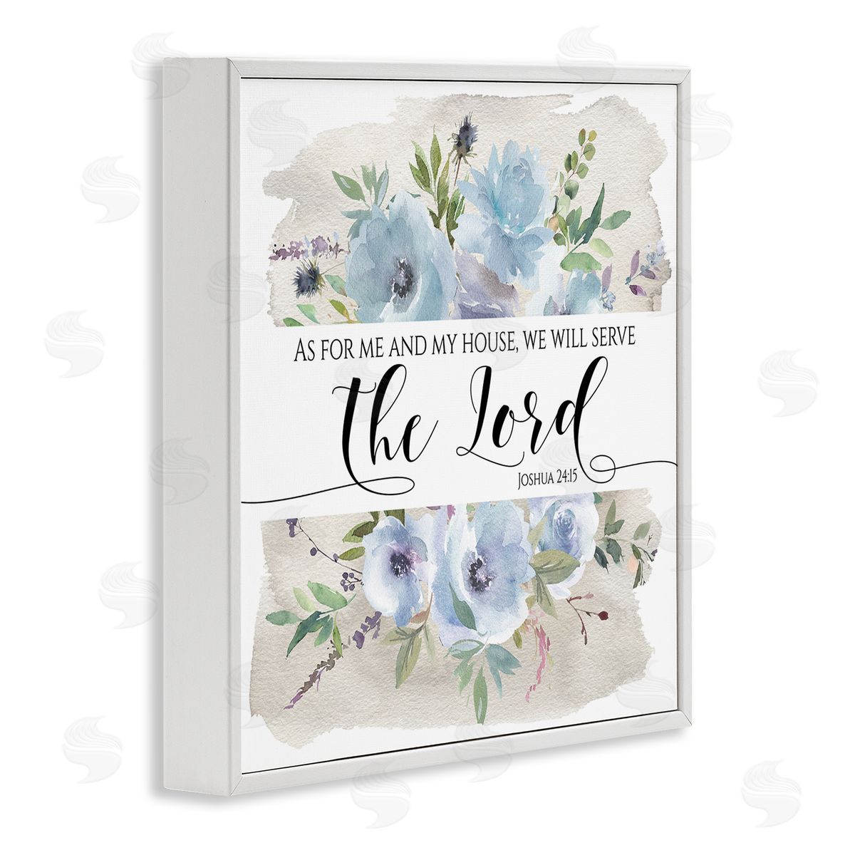Tara Moss Will Serve the Lord Joshua 24:15 Blue Florals White Framed Glicee Wall Art Print