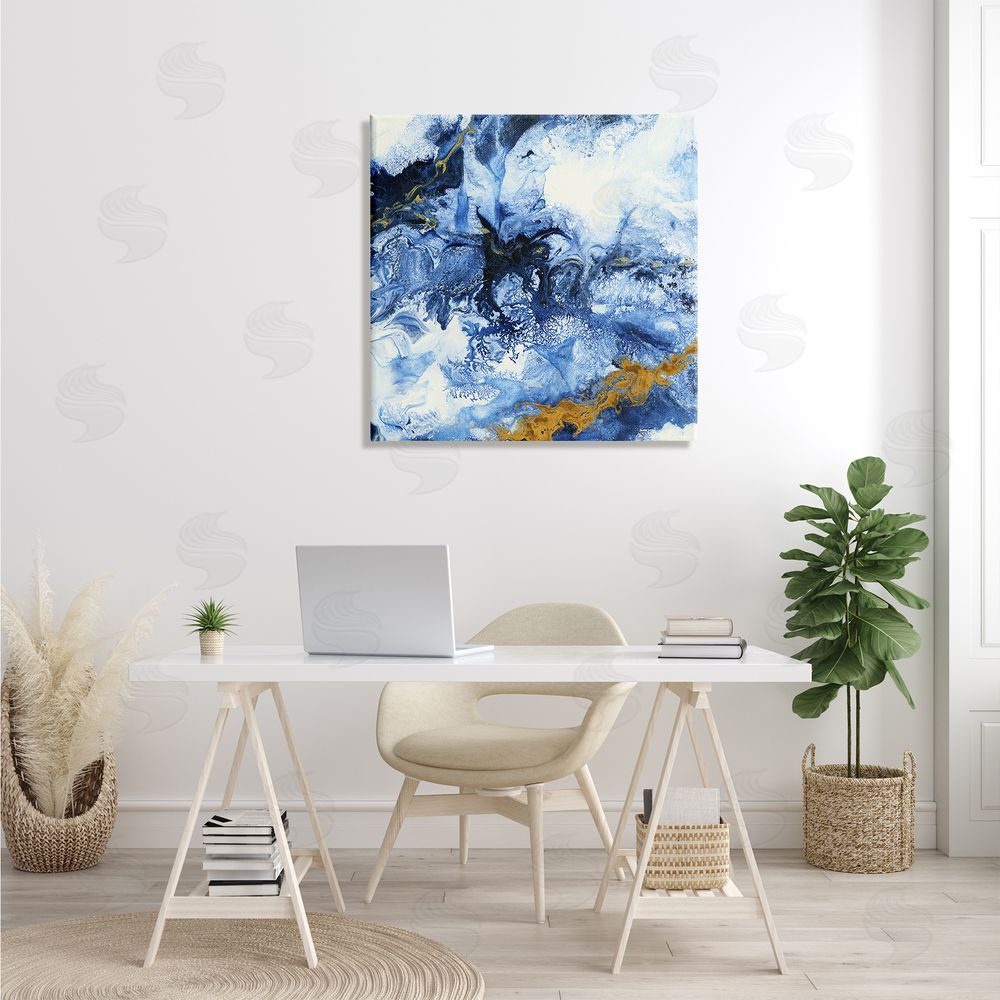 Liz Jardine Water Movement Abstraction Fluid Yellow Blue Design Canvas Wall Art in Room