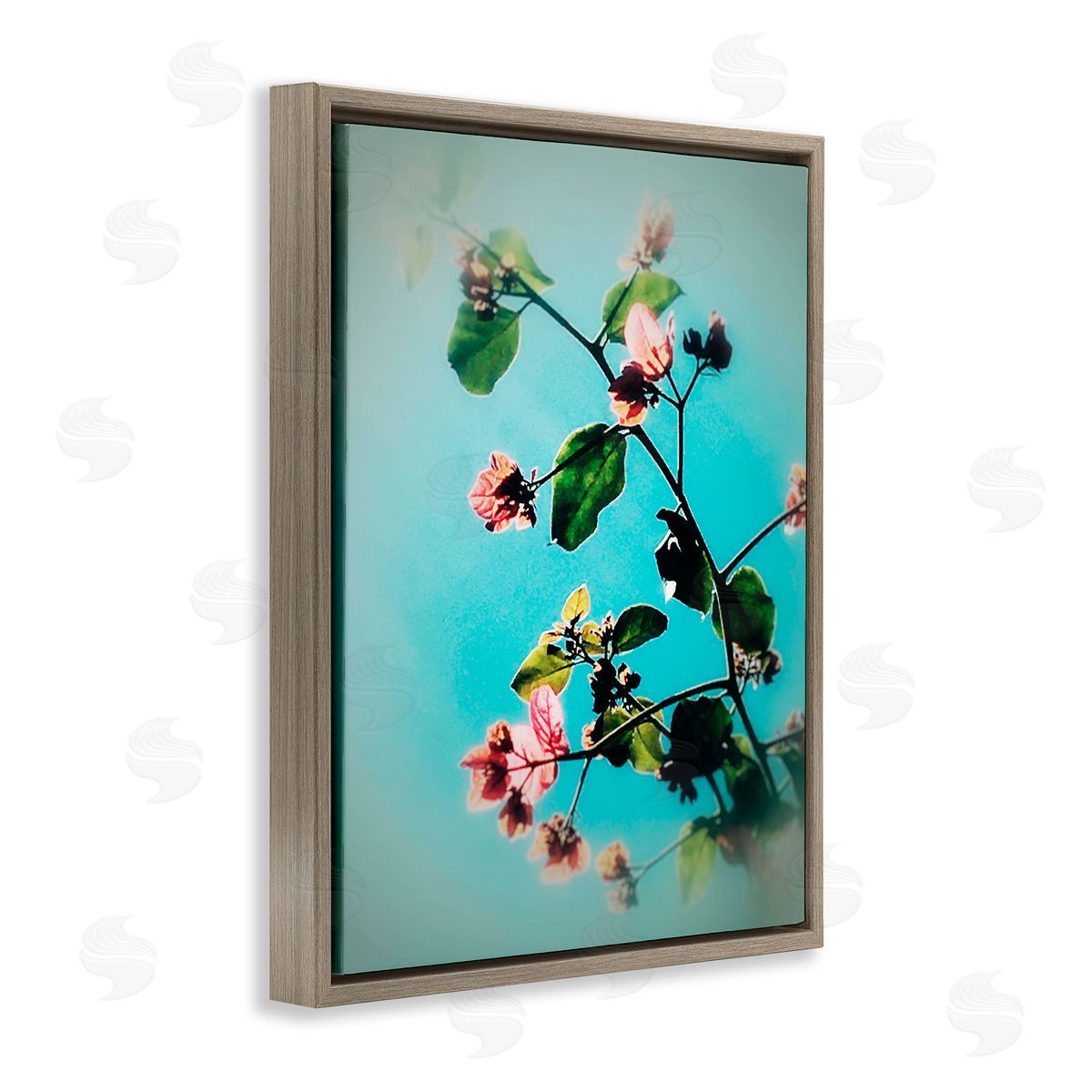 Bellassai Art Pink Florals Blossoming Brown Floating Frame Canvas Wall Art Print
