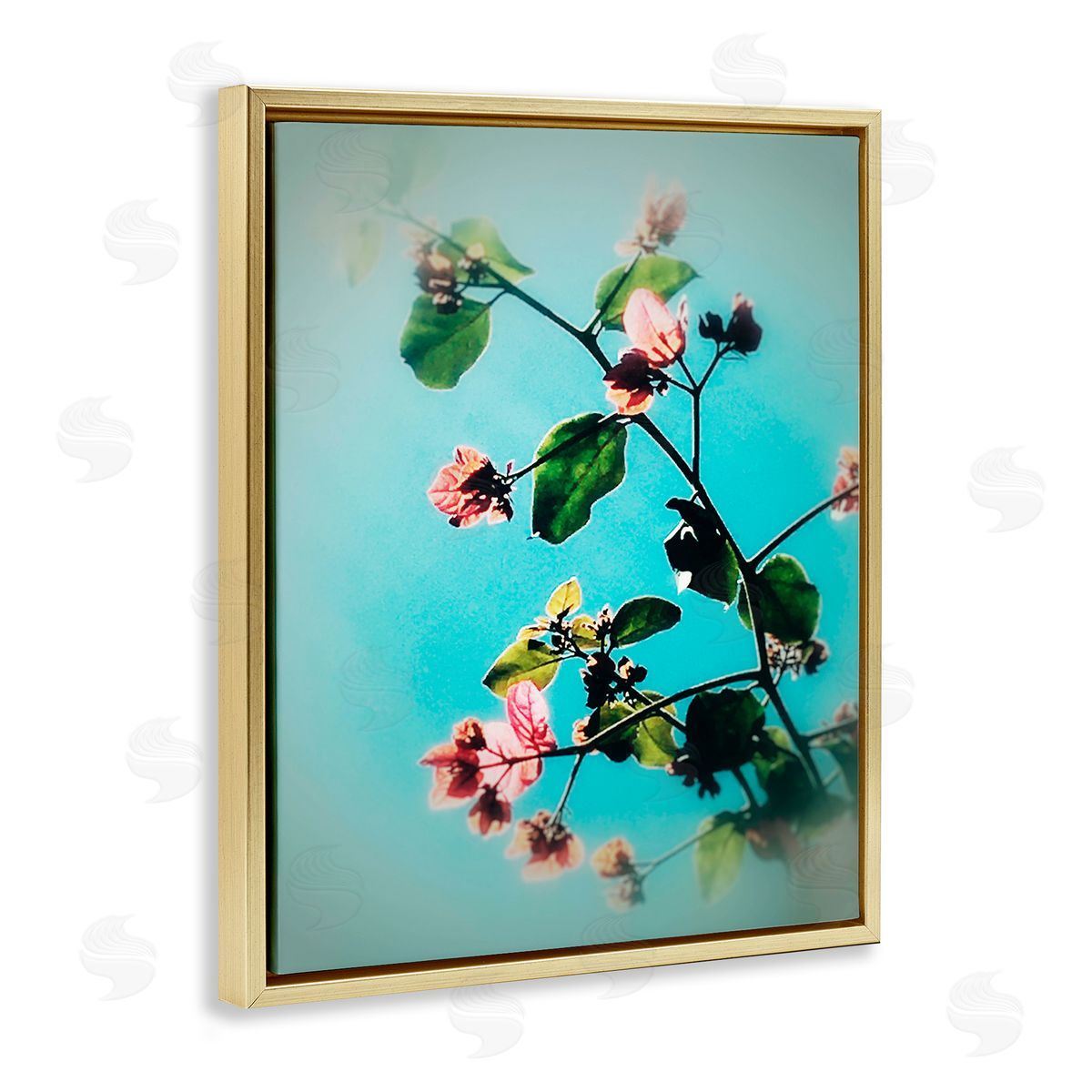 Bellassai Art Pink Florals Blossoming Gold Floating Frame Canvas Wall Art Print