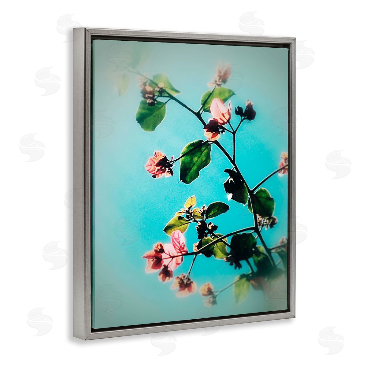 Bellassai Art Pink Florals Blossoming Gray Floating Frame Canvas Wall Art Print