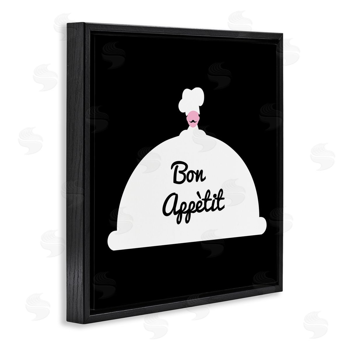 Bellassai Art Bon Appetit Phrase Mustache Chef Modern Design Black Floating Frame Canvas Wall Art Print