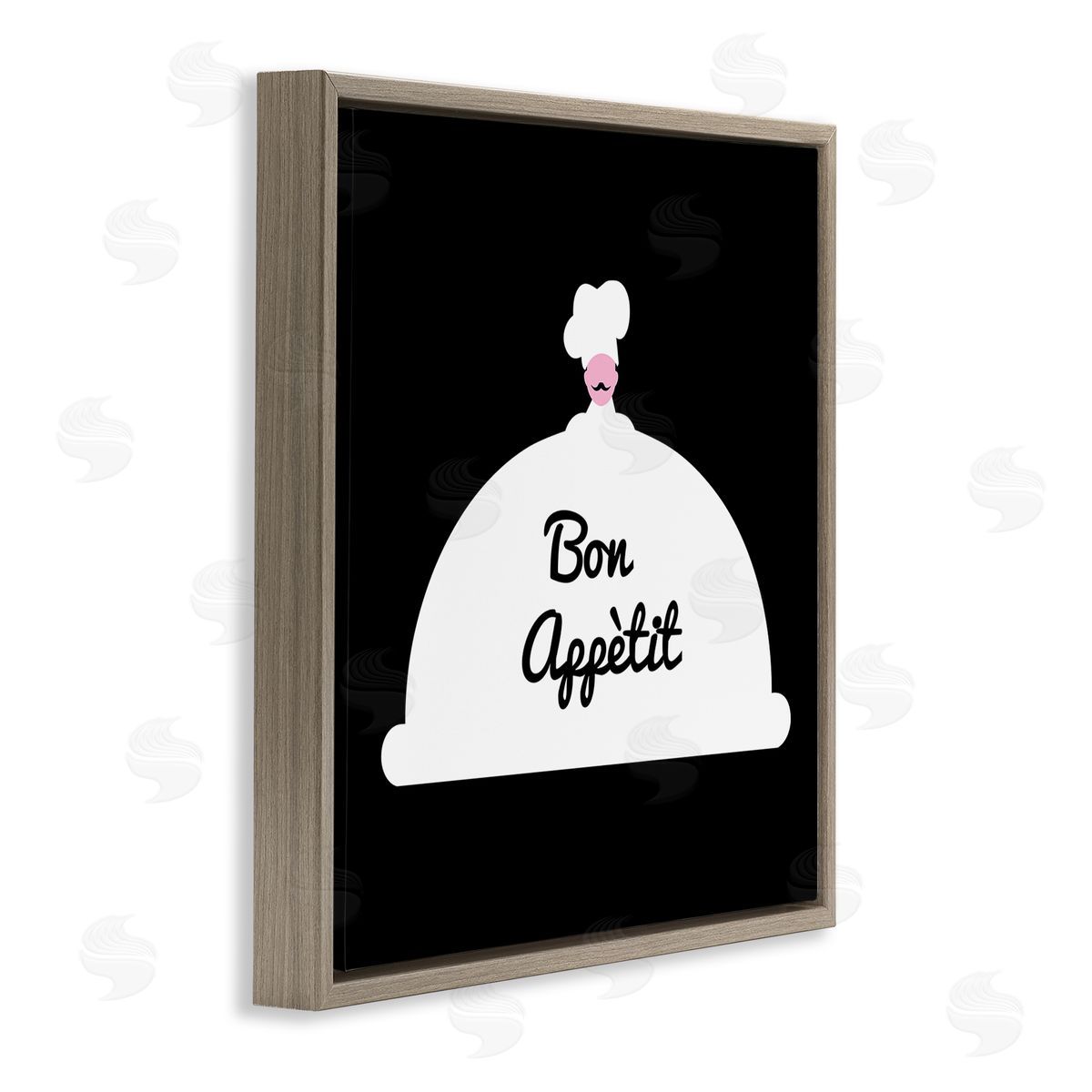 Bellassai Art Bon Appetit Phrase Mustache Chef Modern Design Brown Floating Frame Canvas Wall Art Print