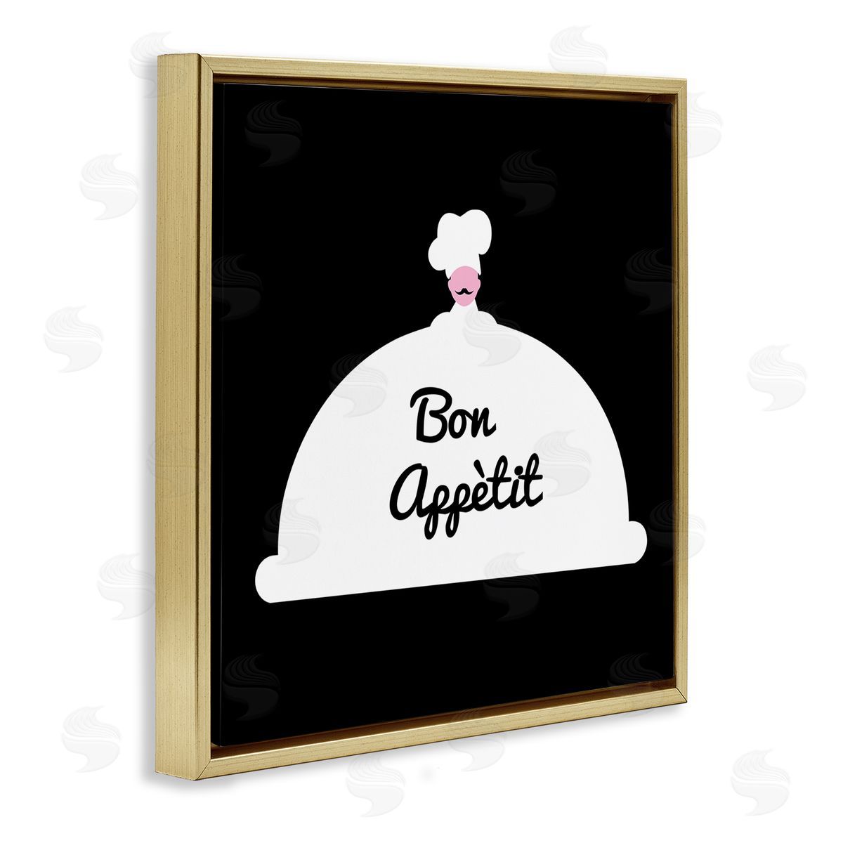 Bellassai Art Bon Appetit Phrase Mustache Chef Modern Design Gold Floating Frame Canvas Wall Art Print
